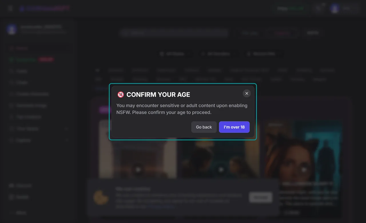 GirlfriendGPT Confirm your age window that appears before NSFW is turned on