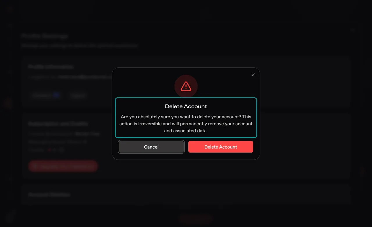 Nectar AI Delete Account confirmation, deletion is irreversible