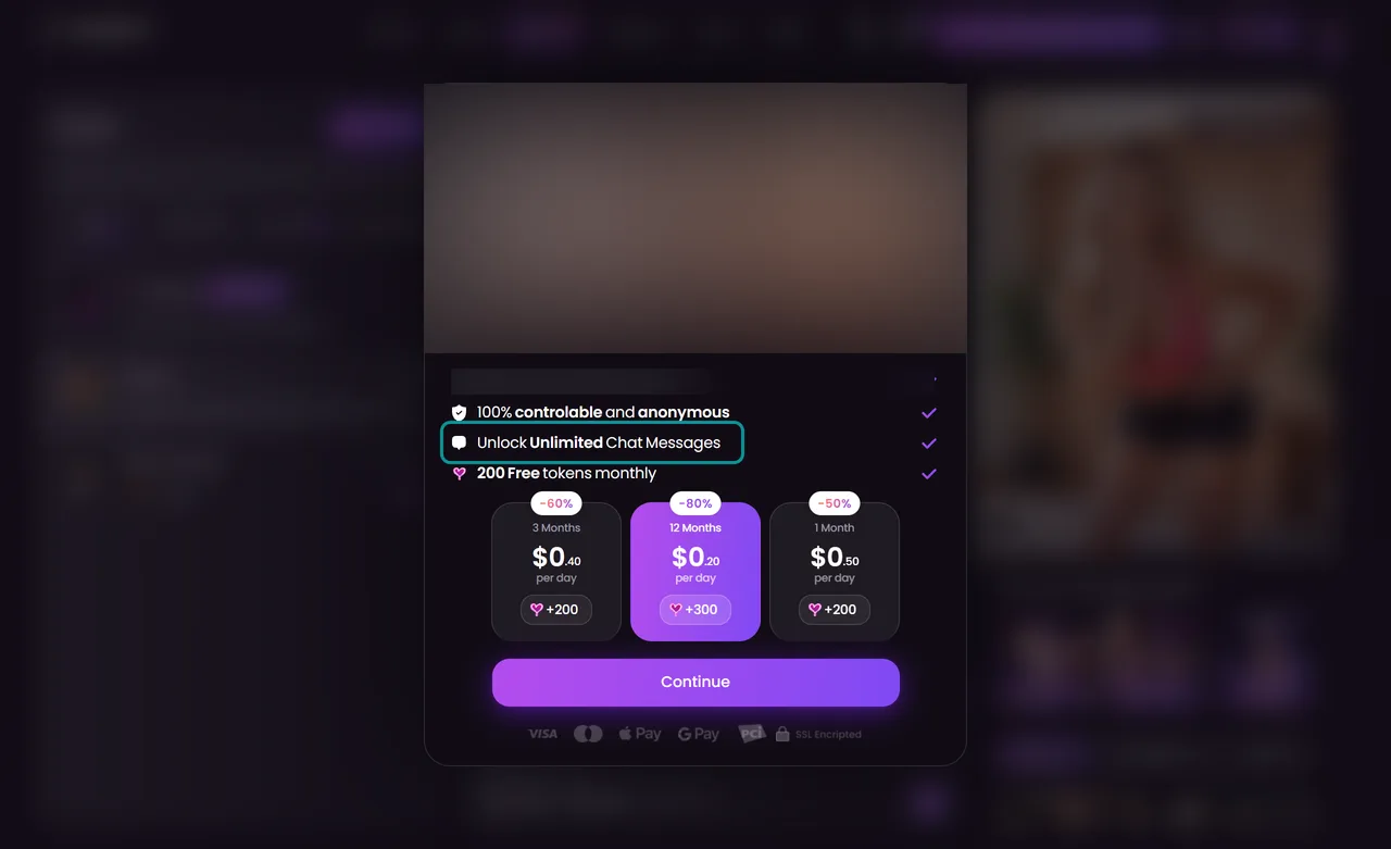 Swipey AI paywall after the free messages, Unlock Unlimited Chat Messages
