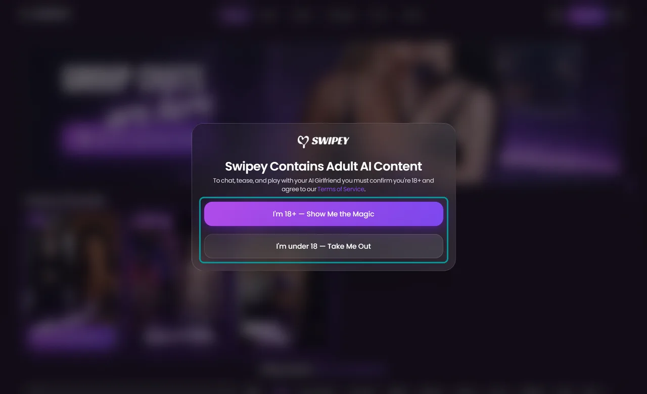 Swipey age gate buttons I’m 18+ and I’m under 18